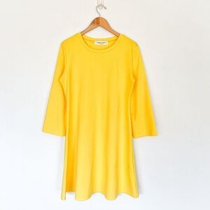 Sonnet James Women’s Bright Yellow 3/4 Sleeve Aline Line Knee Length Dress
